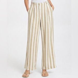 Lioness Linen-Blend Vertical Stripe High Rise Wide Legs Pants Neutral Womens S